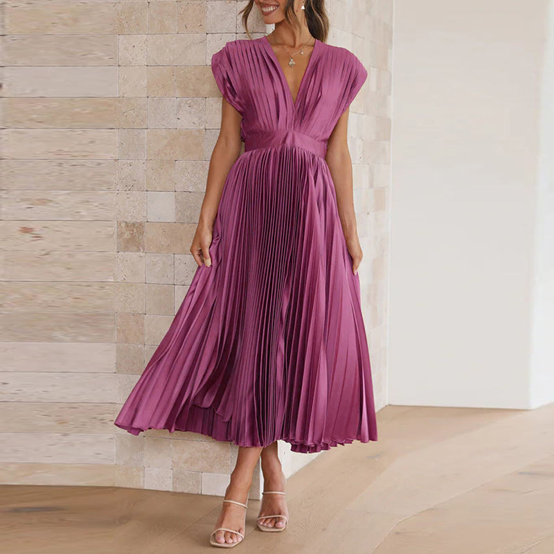 Alanah | V-Neck Pleated Wedding Guest Dress with sleeveless and a-line silhouette