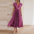Alanah | V-Neck Pleated Wedding Guest Dress with sleeveless and a-line silhouette