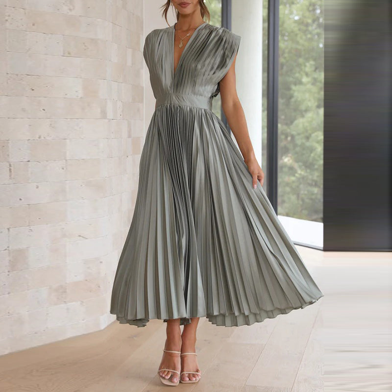 Alanah | V-Neck Pleated Wedding Guest Dress with sleeveless and a-line silhouette