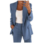 Women's Tailored Single Button Blazer Set – Straight Leg Office Pants Set