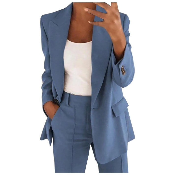 Women's Tailored Single Button Blazer Set – Straight Leg Office Pants Set