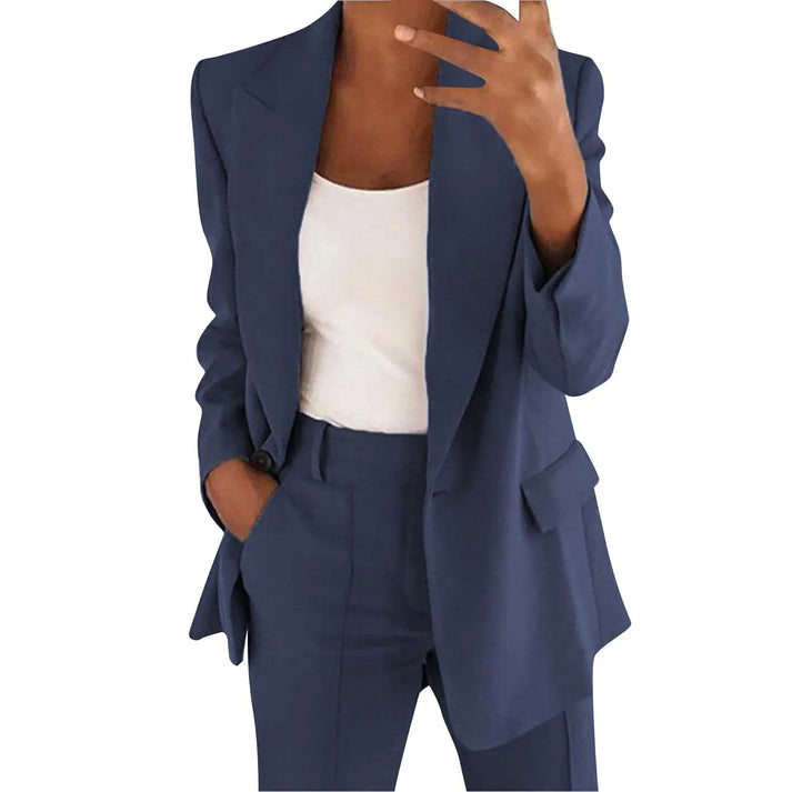 Women's Tailored Single Button Blazer Set – Straight Leg Office Pants Set