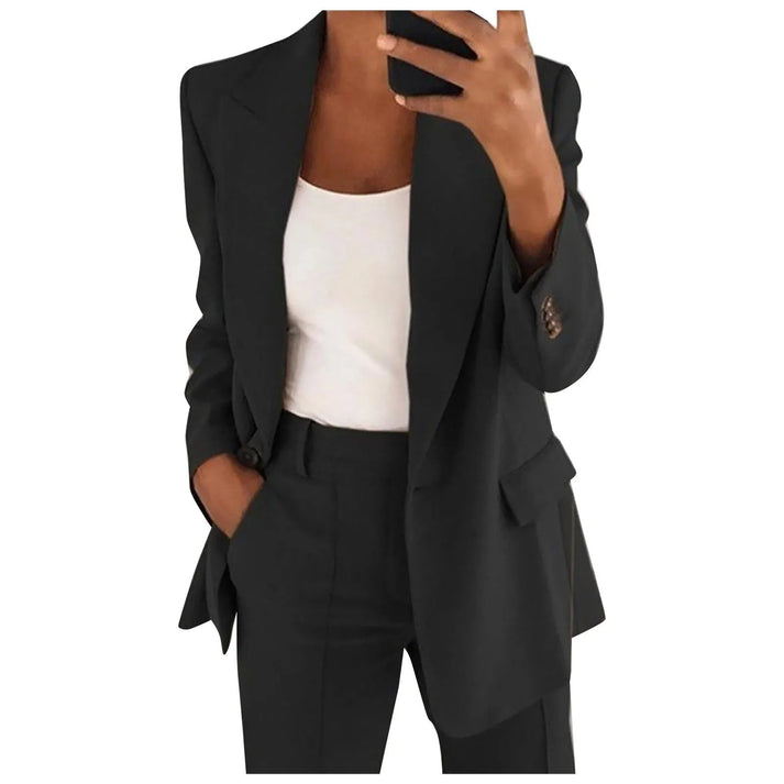 Women's Tailored Single Button Blazer Set – Straight Leg Office Pants Set