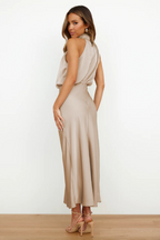 Women's Asymmetrical Neck Midi Dress – Fitted Statement Cocktail Dress
