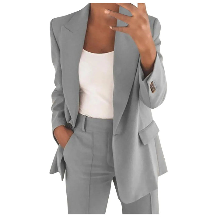 Women's Tailored Single Button Blazer Set – Straight Leg Office Pants Set