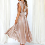 Alanah | V-Neck Pleated Wedding Guest Dress with sleeveless and a-line silhouette
