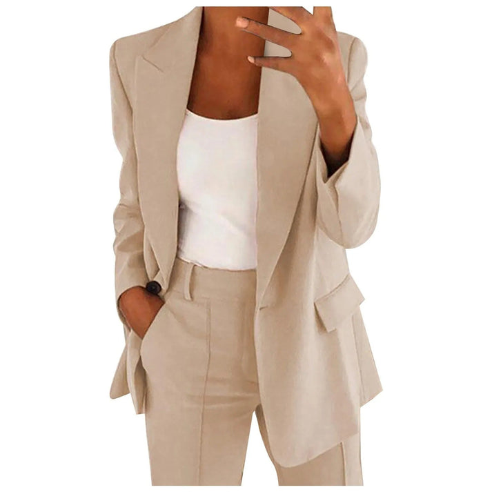Women's Tailored Single Button Blazer Set – Straight Leg Office Pants Set