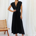 Alanah | V-Neck Pleated Wedding Guest Dress with sleeveless and a-line silhouette