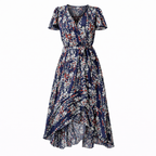 Women's Floral Belted Wrap Dress – V-Neck Midi Occasion Dress