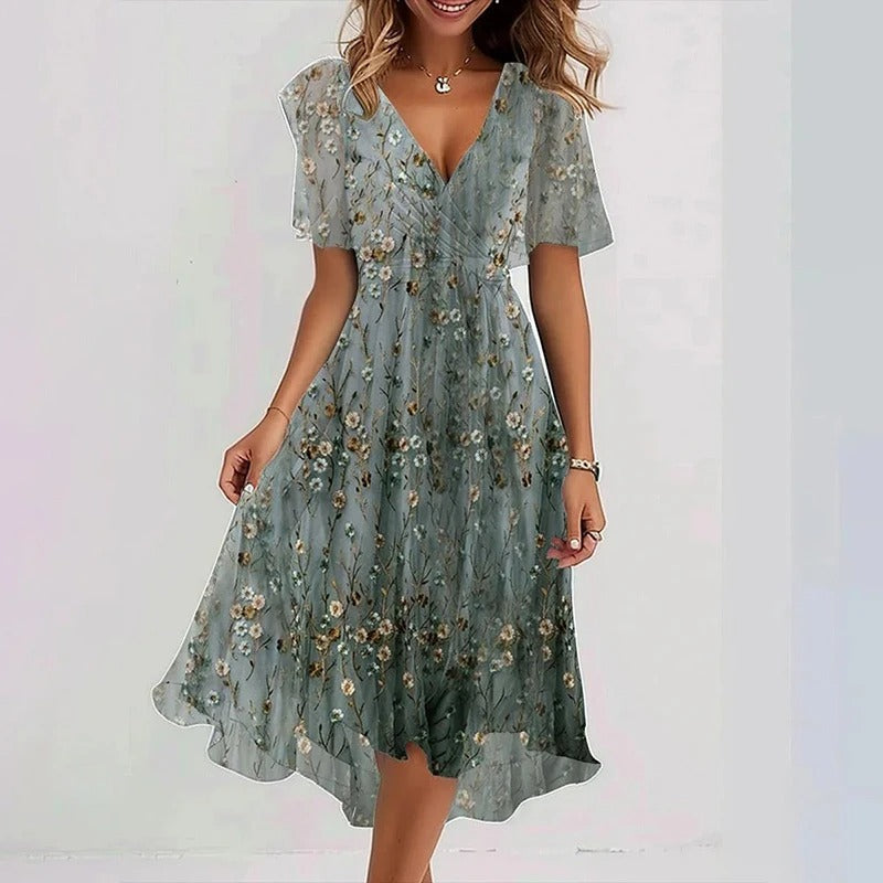 Women's Printed Occasion Midi Dress – Flowy Day-to-Night Dress