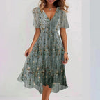 Women's Printed Occasion Midi Dress – Flowy Day-to-Night Dress