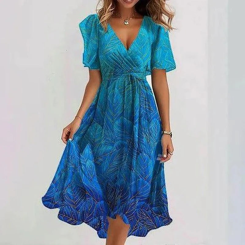 Women's Printed Occasion Midi Dress – Flowy Day-to-Night Dress