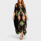Women's Tropical Print Maxi Dress – Asymmetrical Resort Long Dress