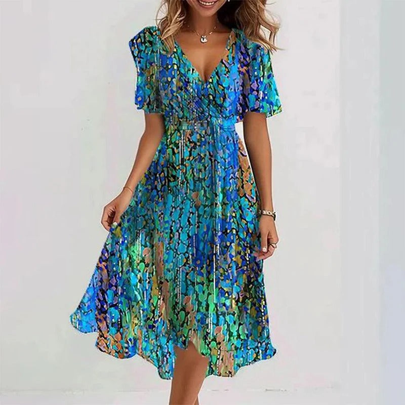 Women's Printed Occasion Midi Dress – Flowy Day-to-Night Dress