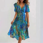 Women's Printed Occasion Midi Dress – Flowy Day-to-Night Dress