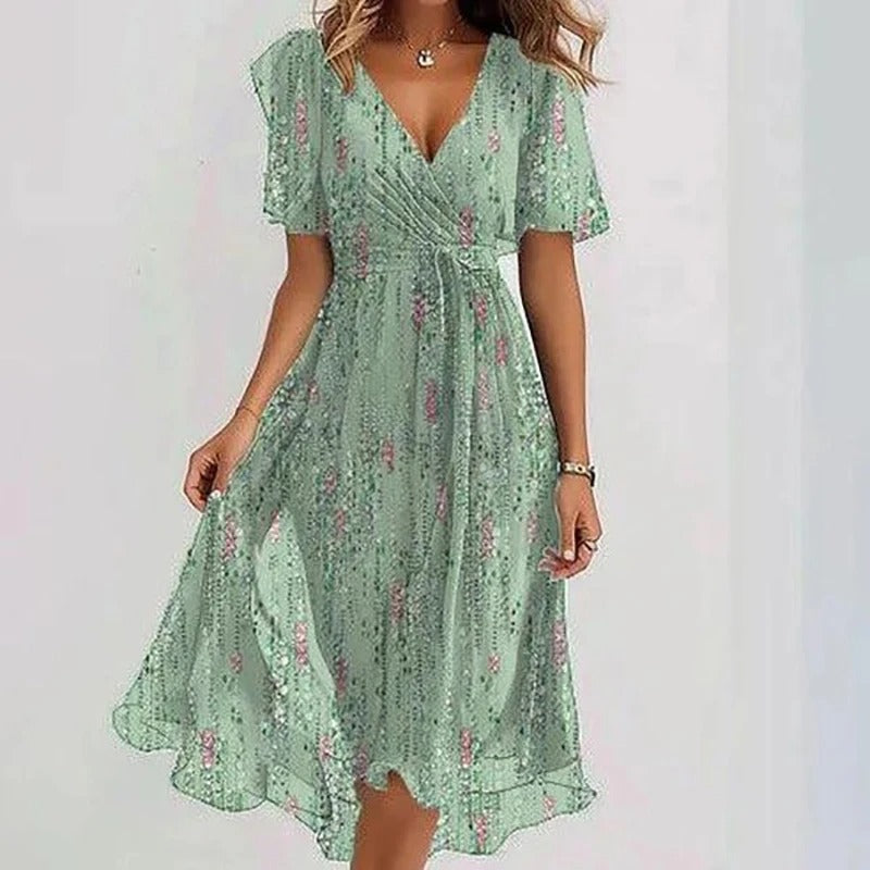 Women's Printed Occasion Midi Dress – Flowy Day-to-Night Dress