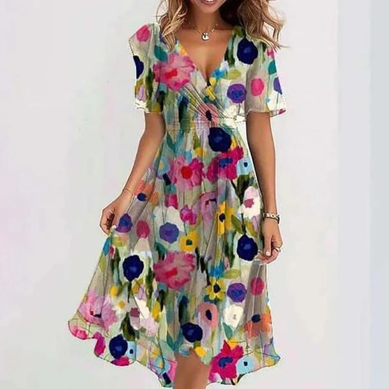 Women's Printed Occasion Midi Dress – Flowy Day-to-Night Dress