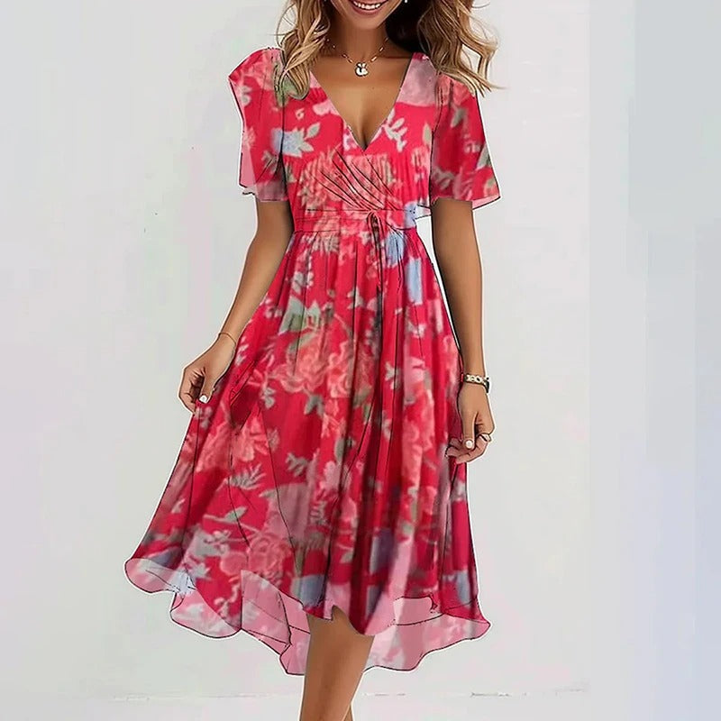 Women's Printed Occasion Midi Dress – Flowy Day-to-Night Dress