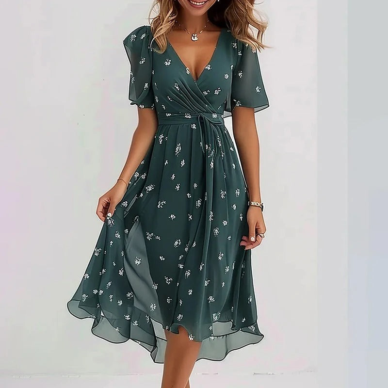 Women's Printed Occasion Midi Dress – Flowy Day-to-Night Dress