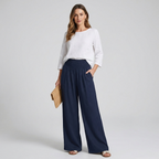 Women's High Rise Palazzo Pants – Elastic Waist Wide Leg Flowy Trousers