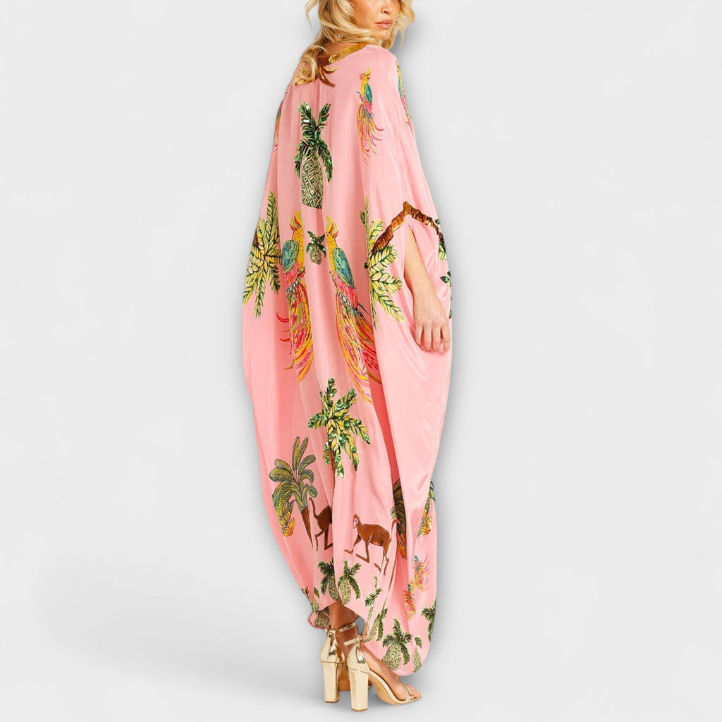 Women's Tropical Print Maxi Dress – Asymmetrical Resort Long Dress