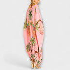 Women's Tropical Print Maxi Dress – Asymmetrical Resort Long Dress