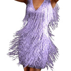 Women's Shimmer Fringe Mini Dress – Fitted Cocktail Party Dress