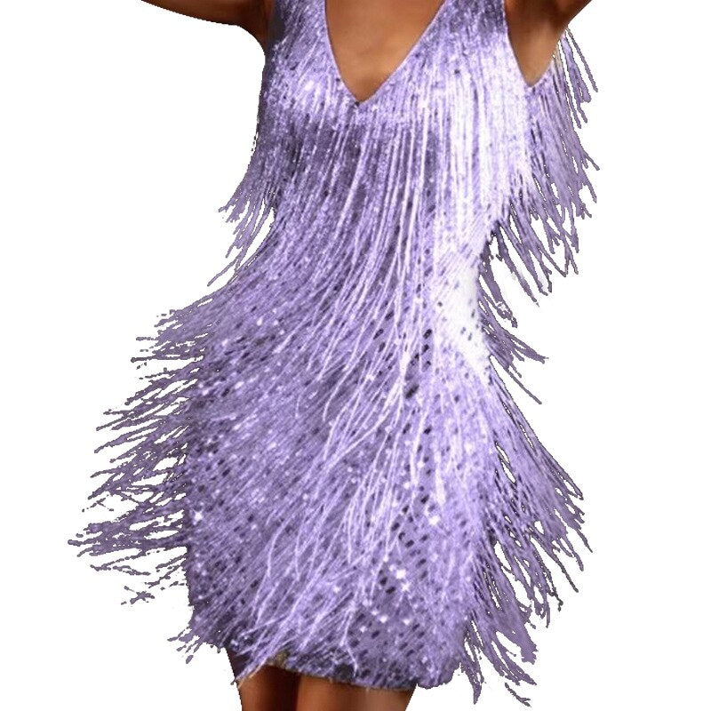 Women's Shimmer Fringe Mini Dress – Fitted Cocktail Party Dress
