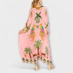 Women's Tropical Print Maxi Dress – Asymmetrical Resort Long Dress