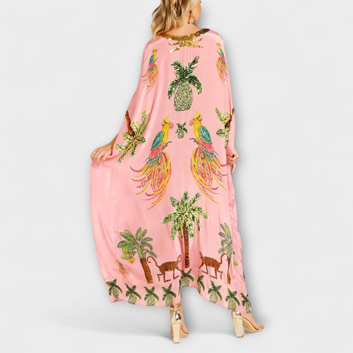 Women's Tropical Print Maxi Dress – Asymmetrical Resort Long Dress