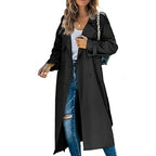 Women's Double-Breasted Long Trench Coat – Button Front Lapel Overcoat
