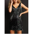 Women's Shimmer Fringe Mini Dress – Fitted Cocktail Party Dress