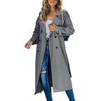 Women's Double-Breasted Long Trench Coat – Button Front Lapel Overcoat