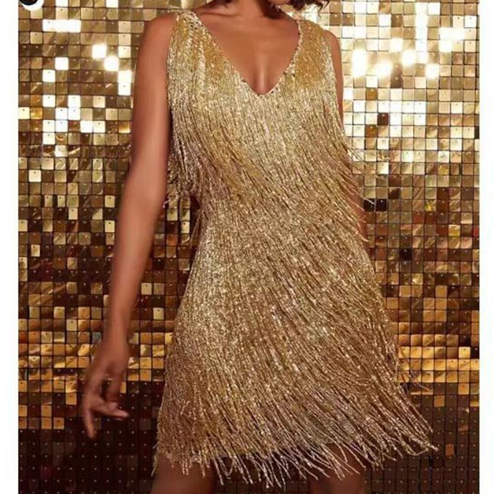 Women's Shimmer Fringe Mini Dress – Fitted Cocktail Party Dress
