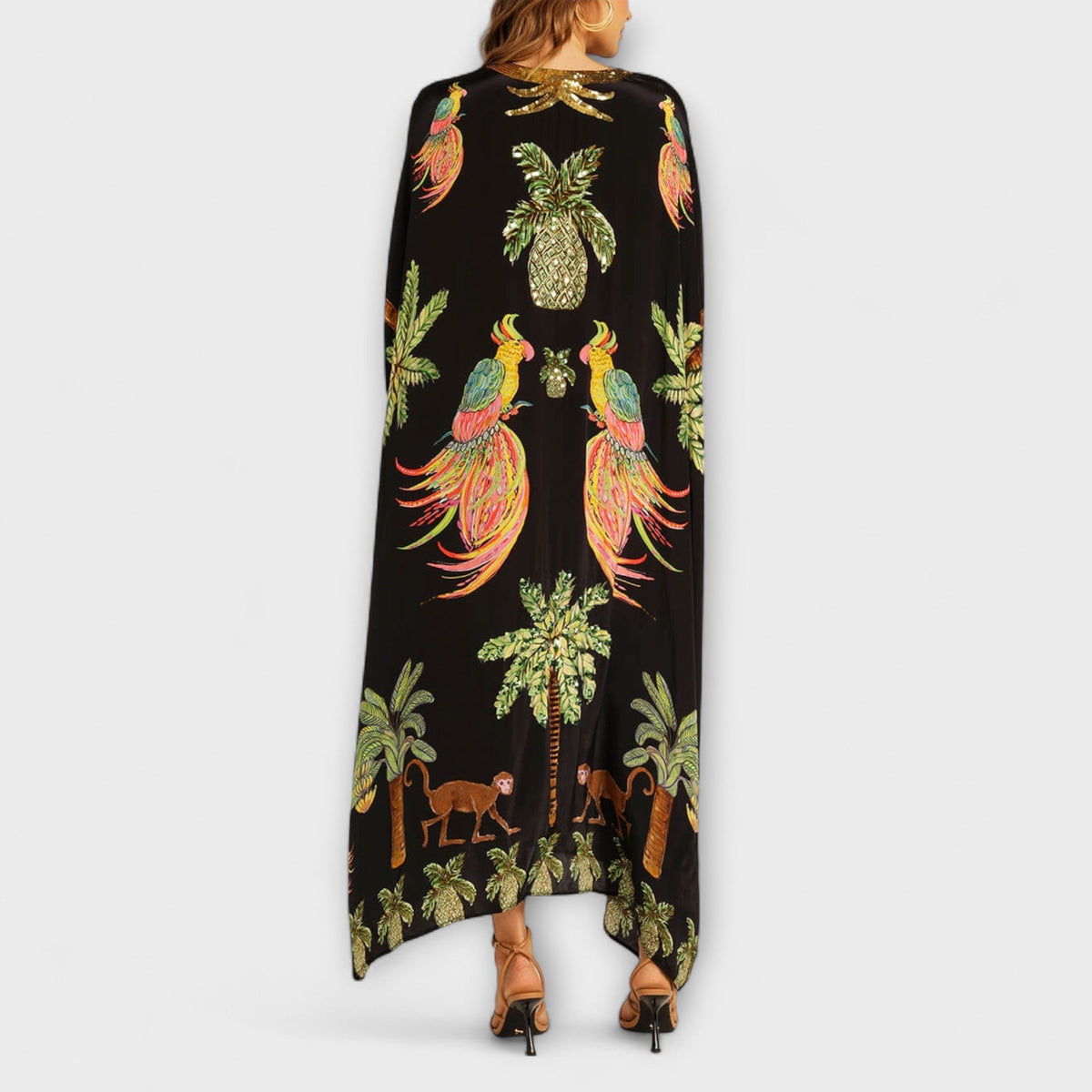 Women's Tropical Print Maxi Dress – Asymmetrical Resort Long Dress