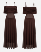 Women's Draped Shimmer Maxi Dress – Flowy Formal Evening Dress