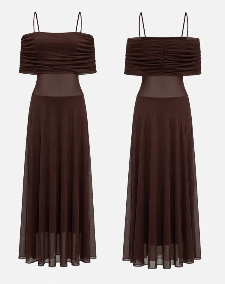 Women's Draped Shimmer Maxi Dress – Flowy Formal Evening Dress