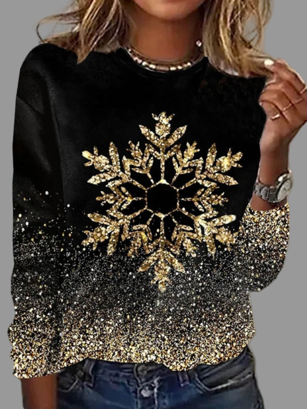 Women's Christmas Snowflake Sweater – Golden Festive Holiday Sweater