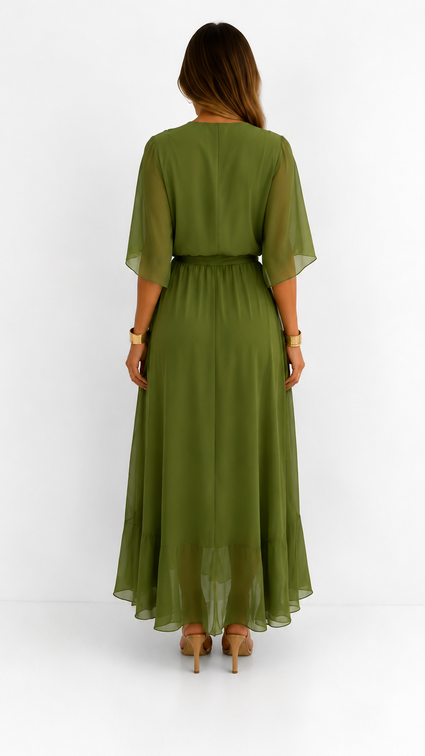 Women's Belted Wrap Dress – V-Neck Defined Waist Occasion Dress