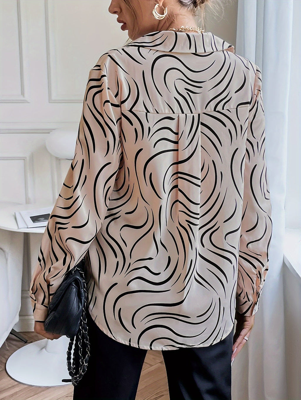Women's Printed Long Sleeve Blouse – Relaxed Patterned Shirt Blouse