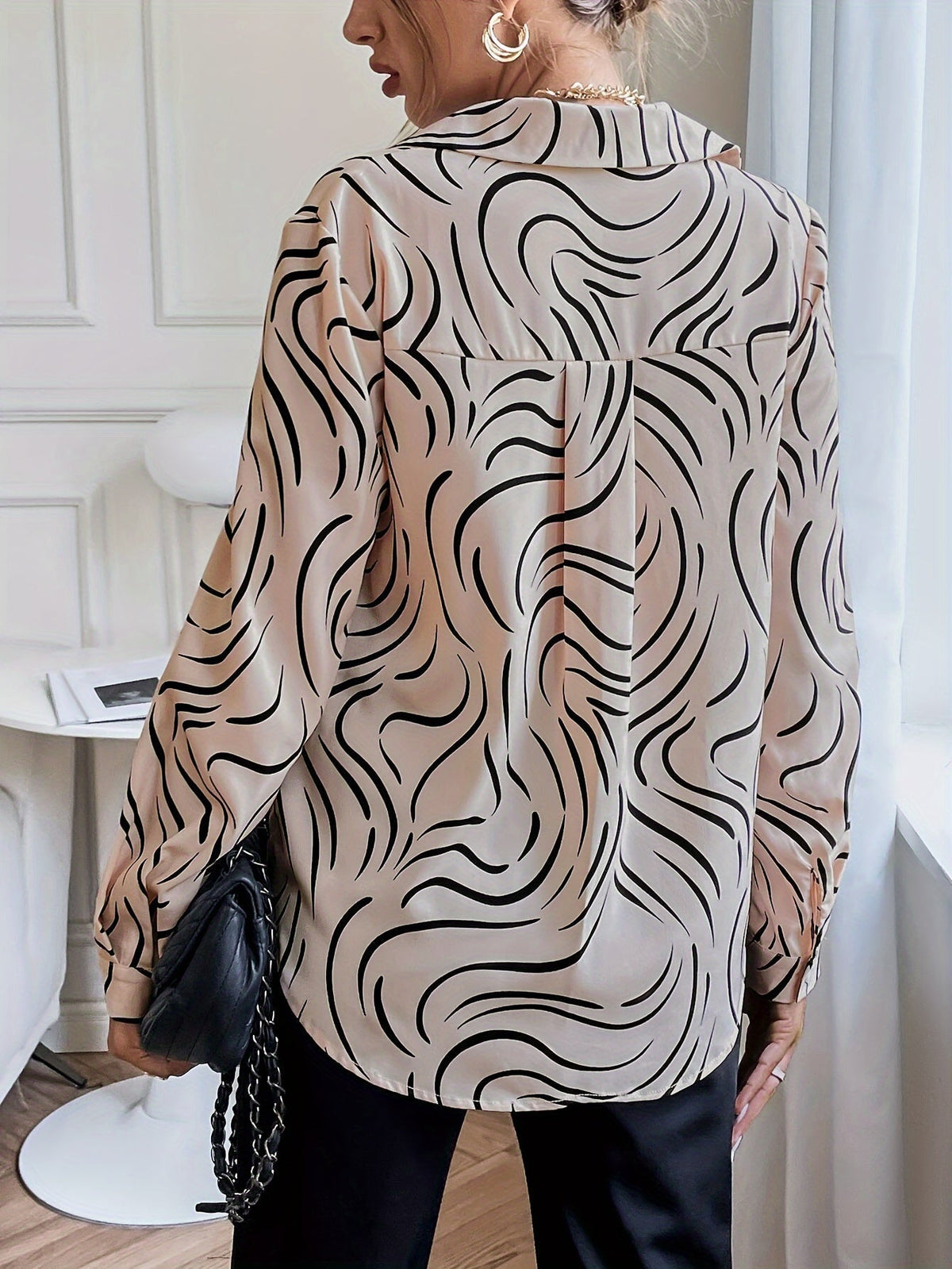 Women's Printed Long Sleeve Blouse – Relaxed Patterned Shirt Blouse