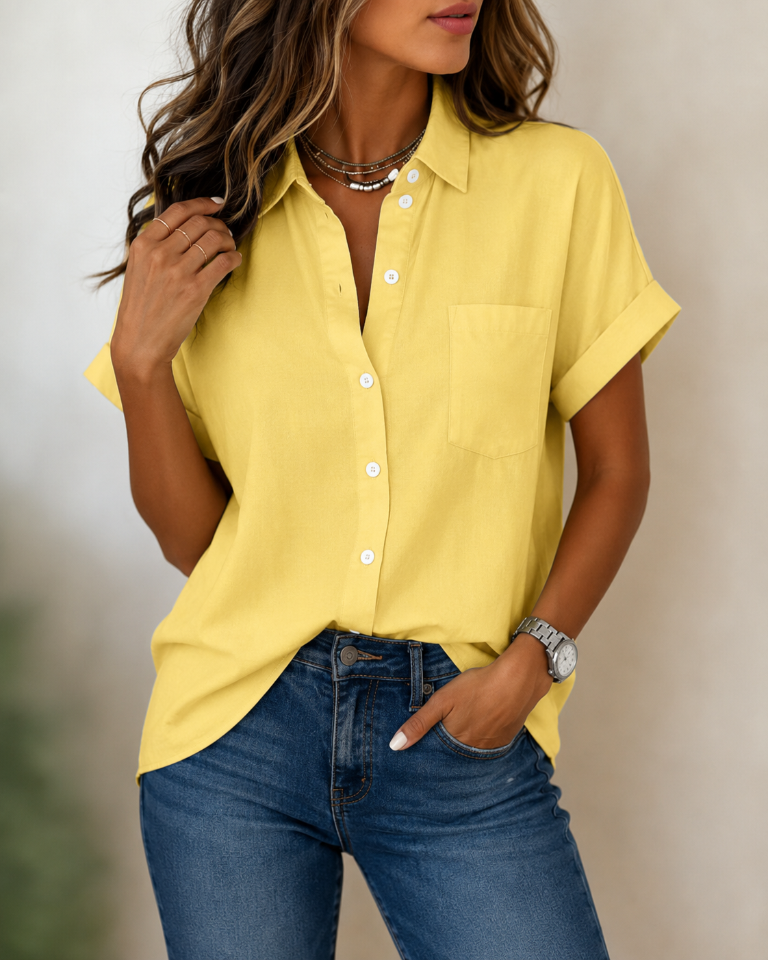 Women's Relaxed Button Blouse – Flowy Everyday Shirt Blouse