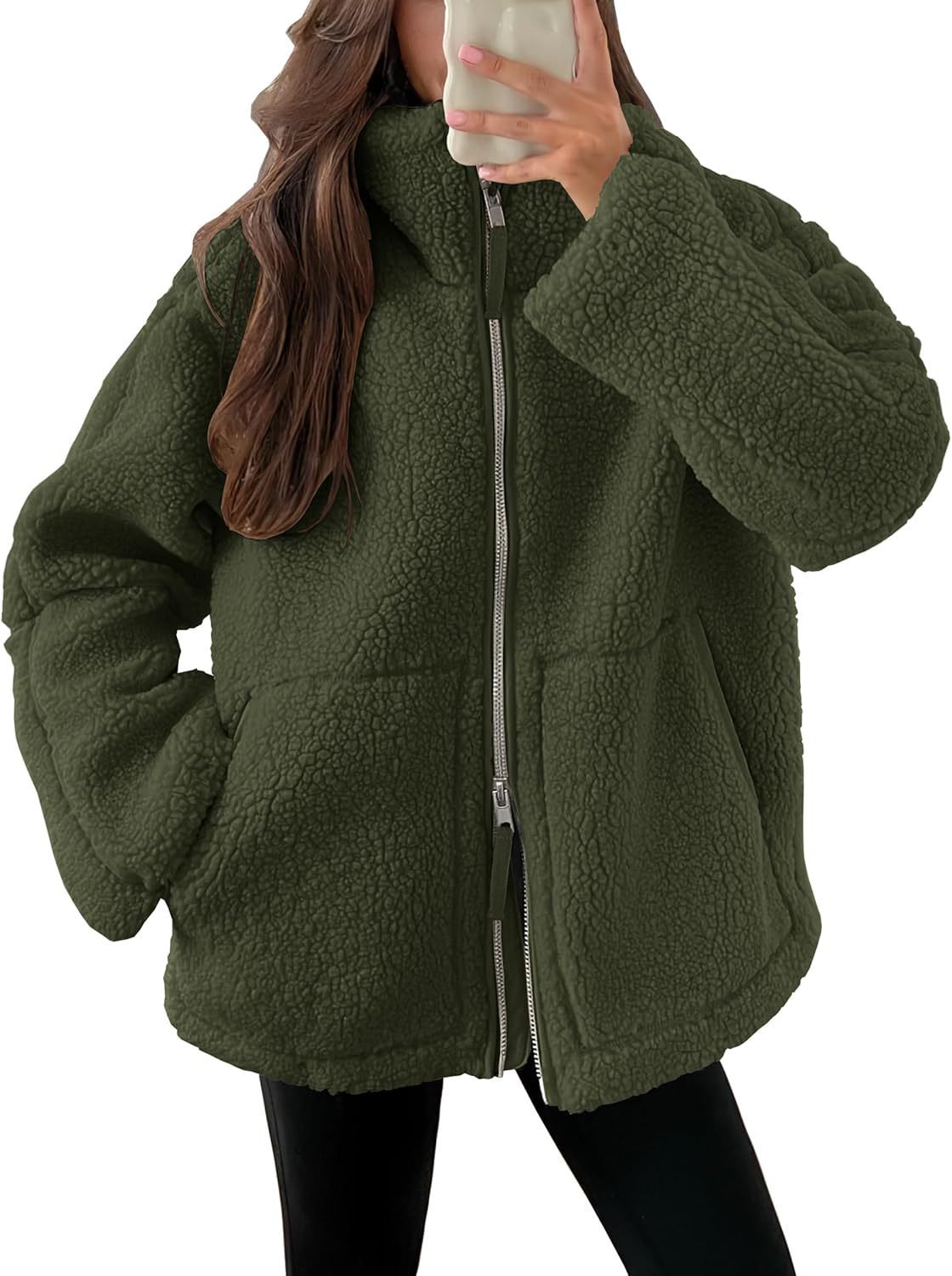 Women's Oversized Fleece Winter Jacket – Warm Zip-Up Jacket