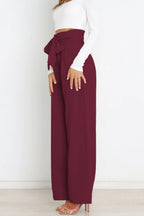 Women's Bow Tie Paperbag Waist Pants – High Rise Wide Leg Trousers