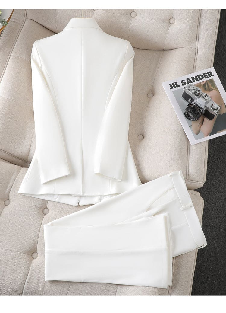 Women's Double-Breasted Blazer Suit – Tailored Wide Leg Pants Set