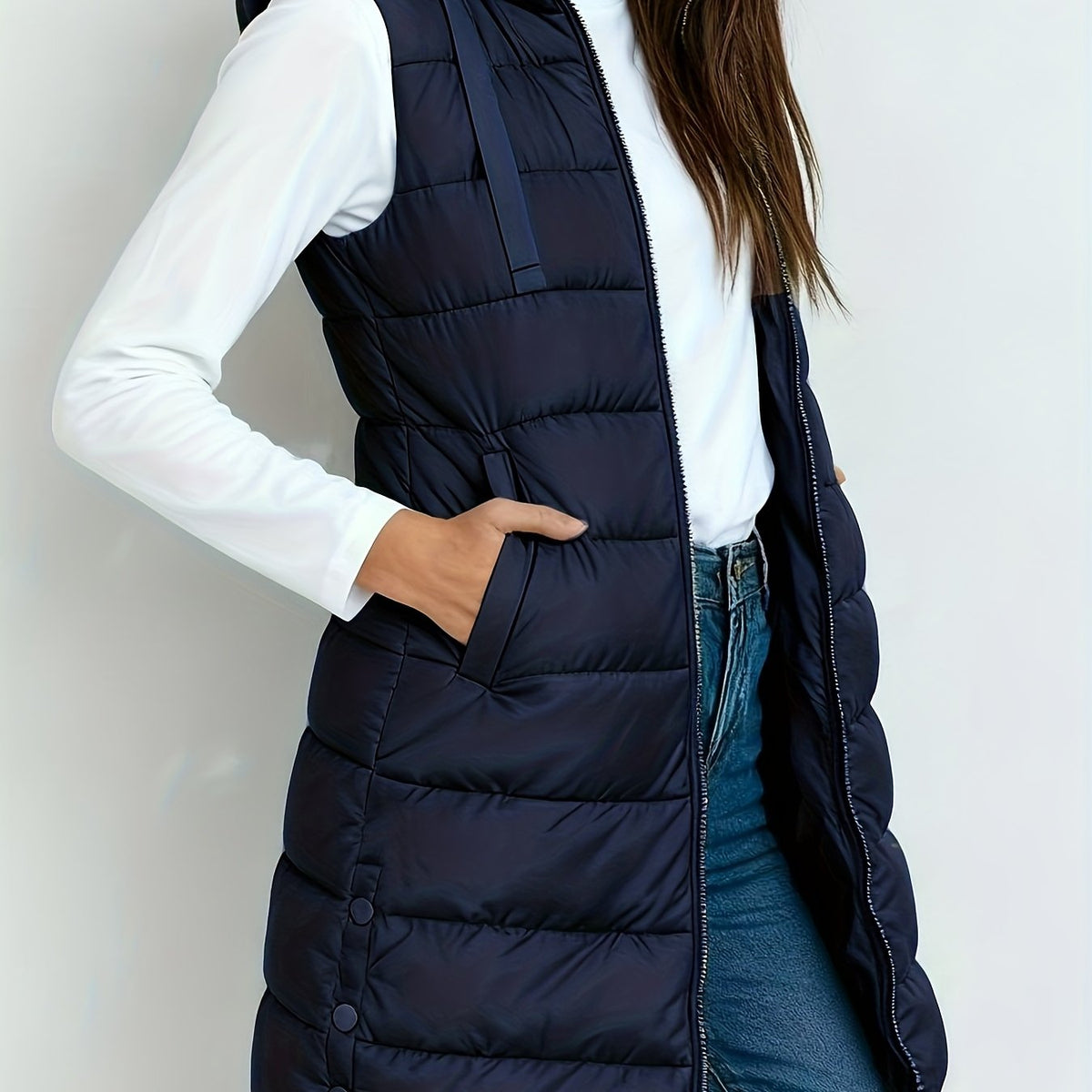 Women's Long Puffer Vest – Sleeveless Quilted Winter Gilet