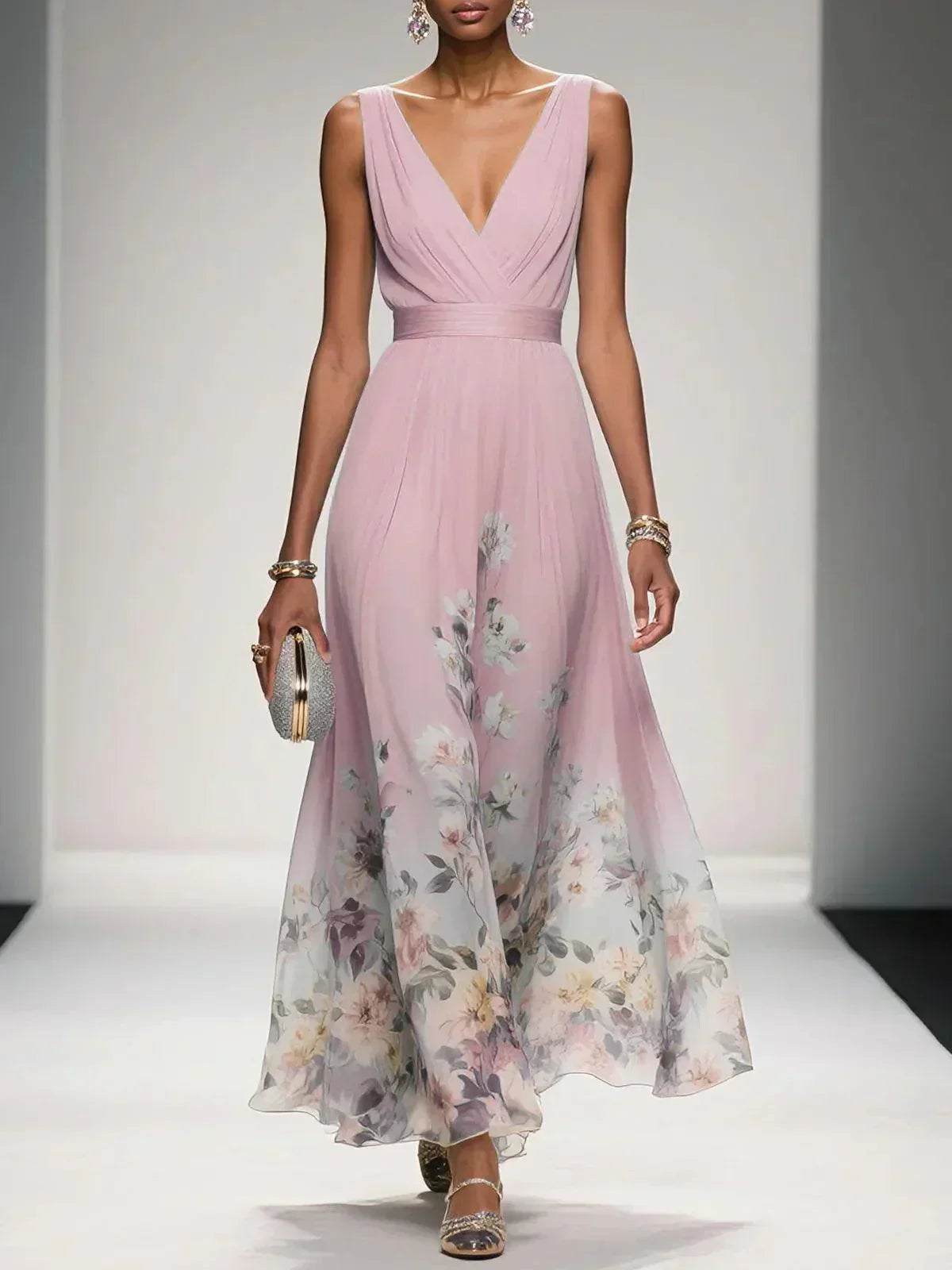 Women's Floral Wedding Guest Maxi Dress – Summer Flowy Occasion Dress