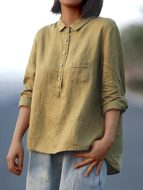 Women's Button Front Stand Collar Blouse – Long Sleeve Dressy Blouse