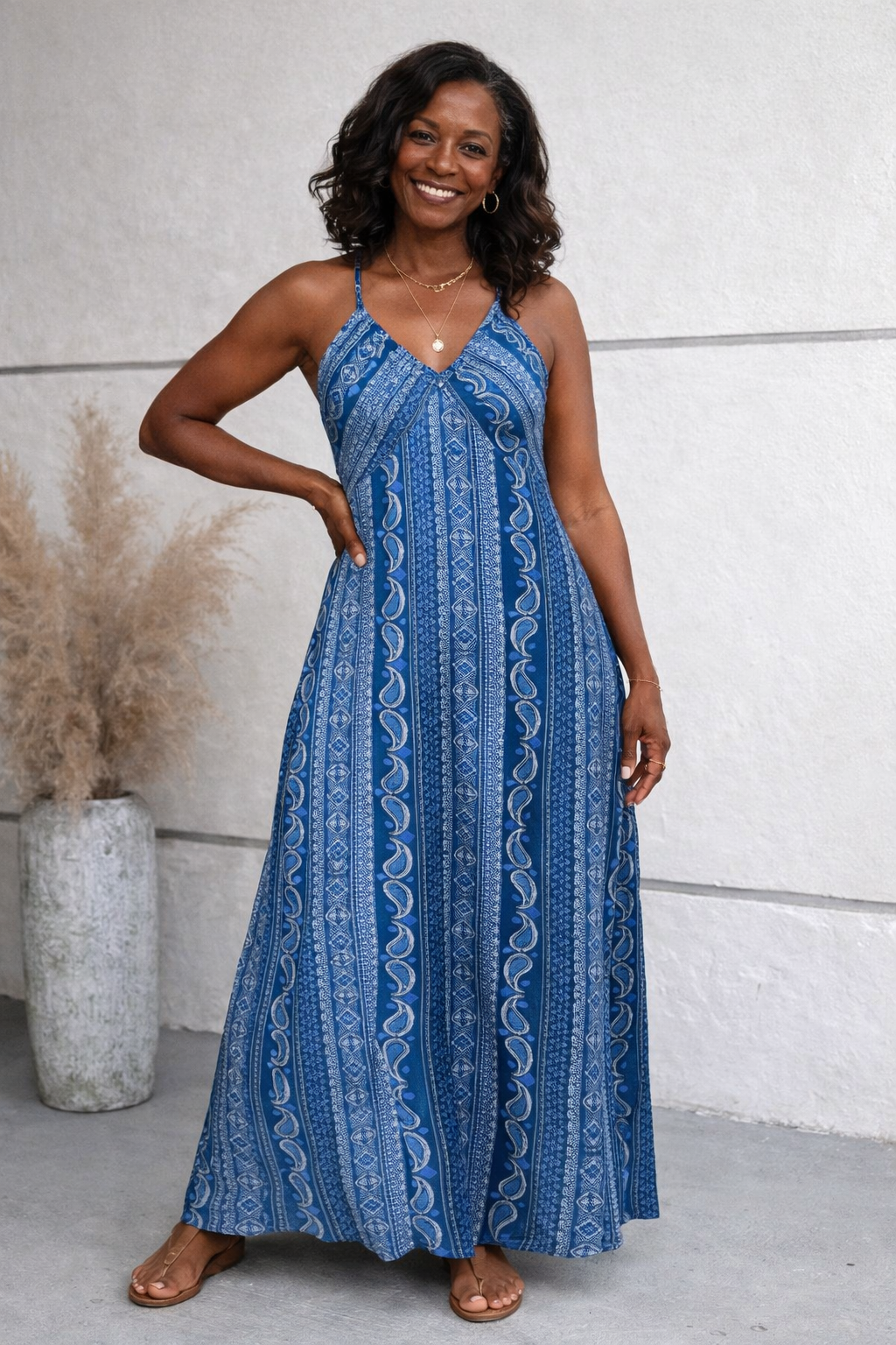 Women's Printed Strappy Maxi Dress – Spaghetti Strap Flowy Long Dress