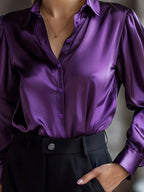 Women's Classic Collar Office Blouse – Tailored Long Sleeve Blouse